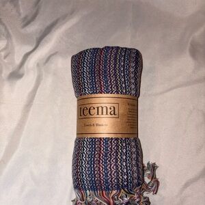 Teema Labyrinth Turkish Towel Blanket Tassels Cotton Stripes Blue Boho